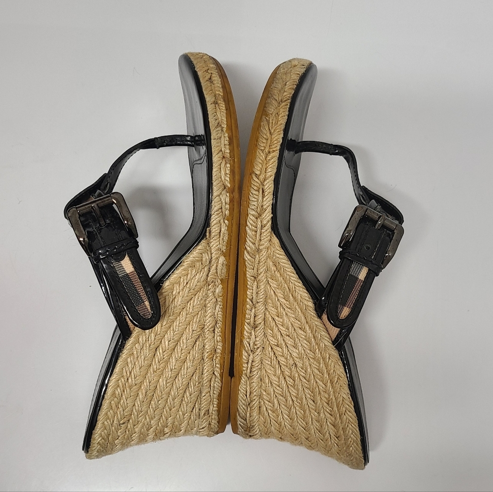 Burberry Vintage Black Patent Nova Check Wedge Thong Sandals with Box Sz 41 US 9 - Picture 11 of 16